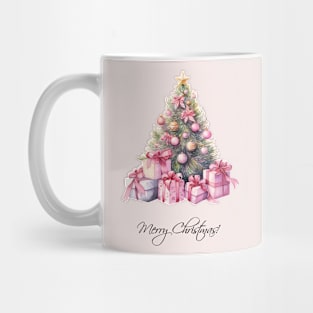 Retro Pink Christmas Tree Watercolor Art Mug